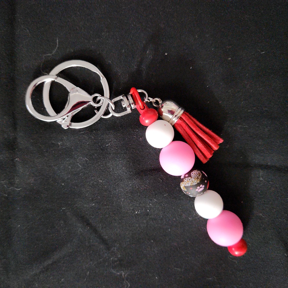 Chic Pink and Red Beaded Keychain with Tassel